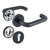 Комплект дверных ручек с накладками под цилиндр FR.DH57.0219 NE (DH-0219 NE) 8x140 мм, BL-24 черный