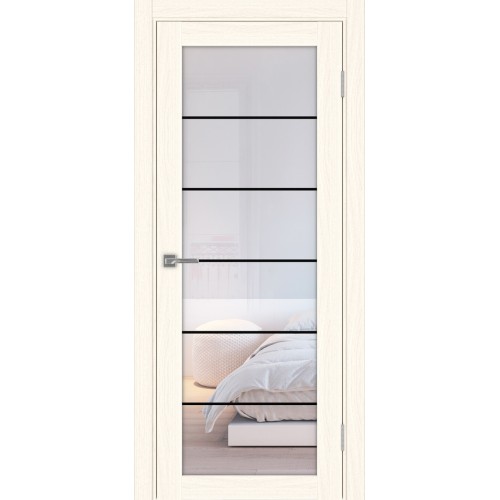 Турин_501АСС.2, цвет Ясень светлый молдинг алюм.чёрн стекло Прозрачное, размер 80*200 см.