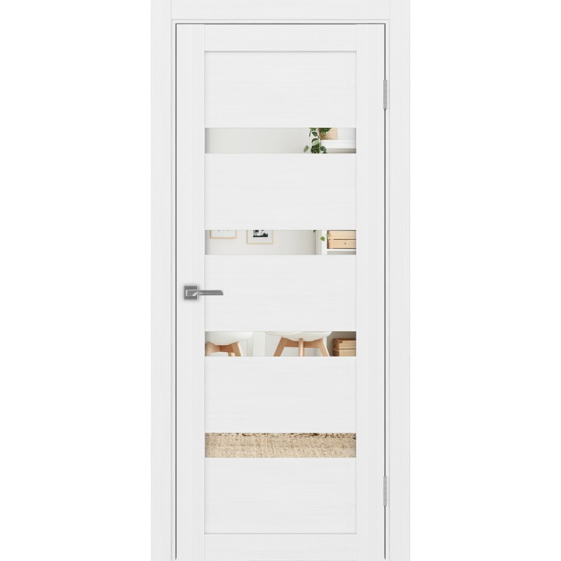 Межкомнатная дверь Турин 505.12, цвет белый лёд, заполнение Зеркало, размер 200*80 см.