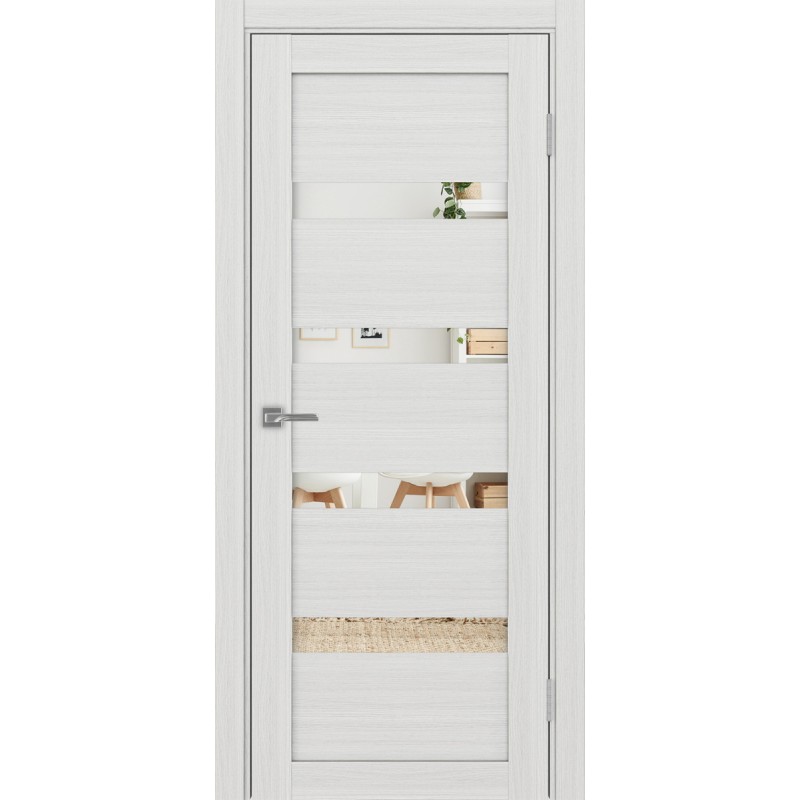 Межкомнатная дверь Турин 505.12, цвет ясень серебристый, заполнение Зеркало, размер 200*80 см.