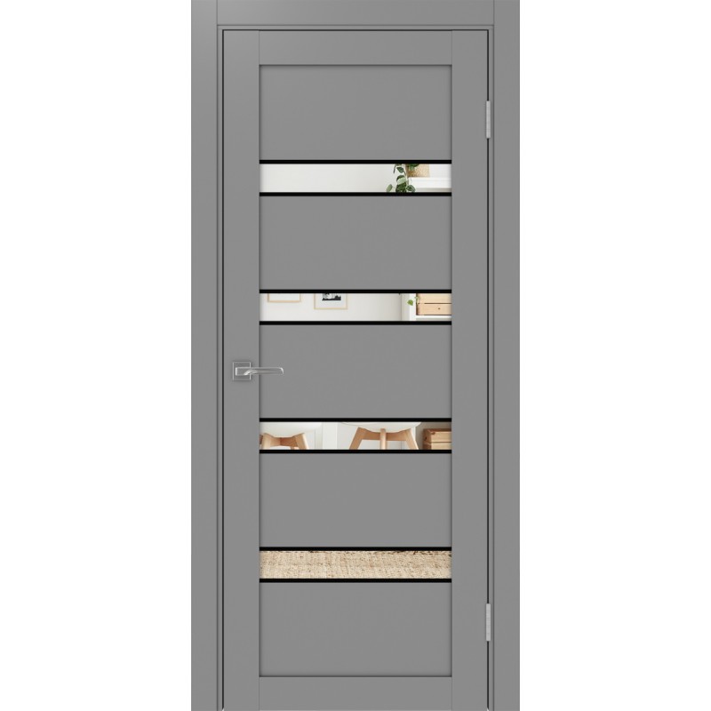 Межкомнатная дверь Турин 505.12 АПС молдинг SB, цвет серый, заполнение Зеркало, размер 200*80 см.