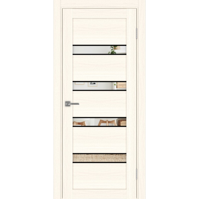 Межкомнатная дверь Турин 505AПC.12 молдинг алюм.чёрн, цвет Ясень светлый Зеркало, размер 80*200 см.