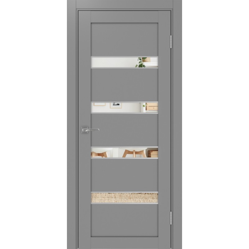 Межкомнатная дверь Турин 505.12 АПС молдинг SC, цвет серый, заполнение Зеркало, размер 200*80 см.