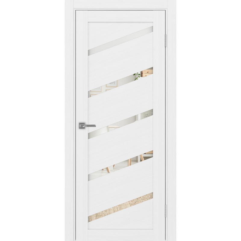 Межкомнатная дверь Турин 506У.112, цвет белый лёд, заполнение Зеркало, размер 200*80 см.