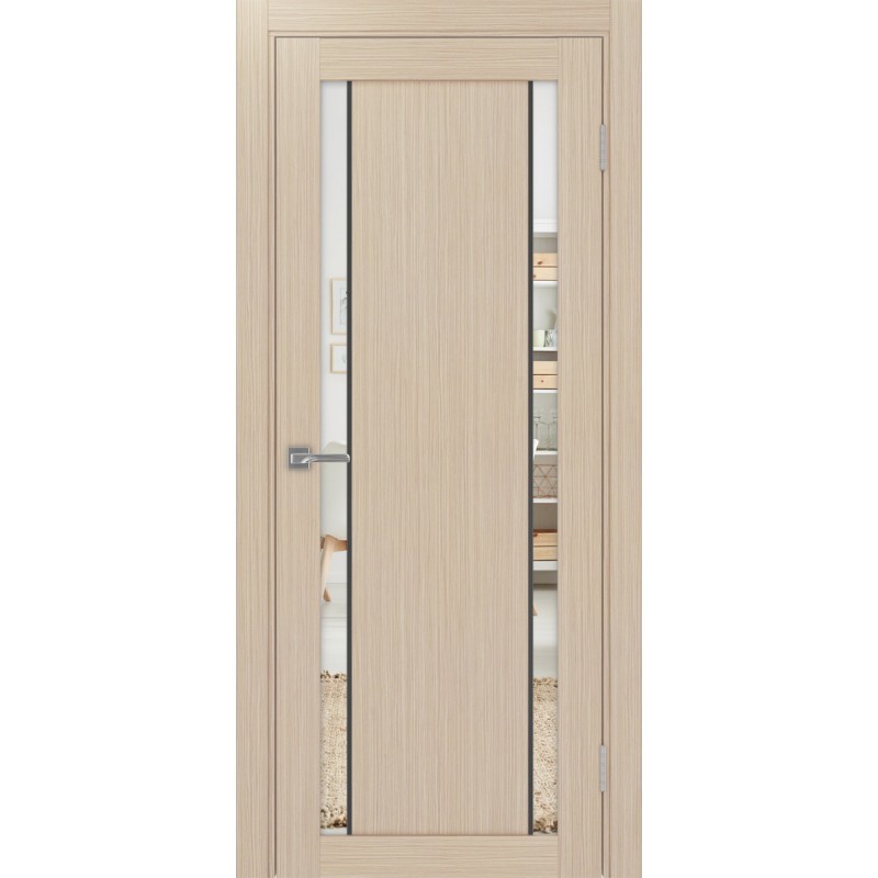 Межкомнатная дверь Турин 522AПП.212, цвет Дуб беленый FL, молдинг алюм.чёрн стекло Зеркало/Зеркало, размер 80*200 см.