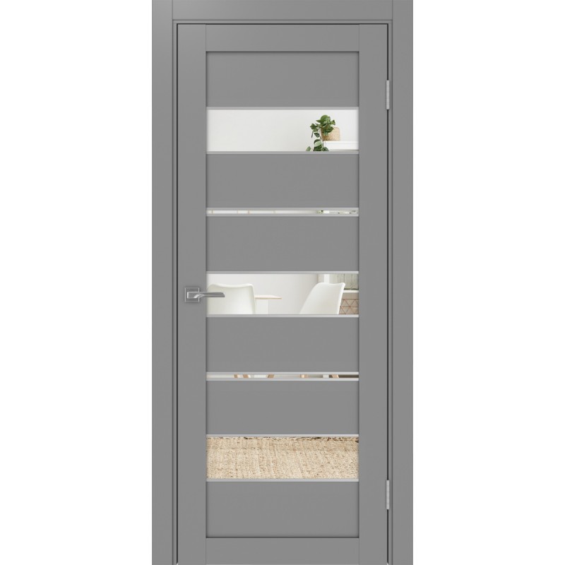 Межкомнатная дверь Турин 526.122 АППmax молдинг SC, цвет серый, заполнение Зеркало/Зеркало, размер 200*80 см.