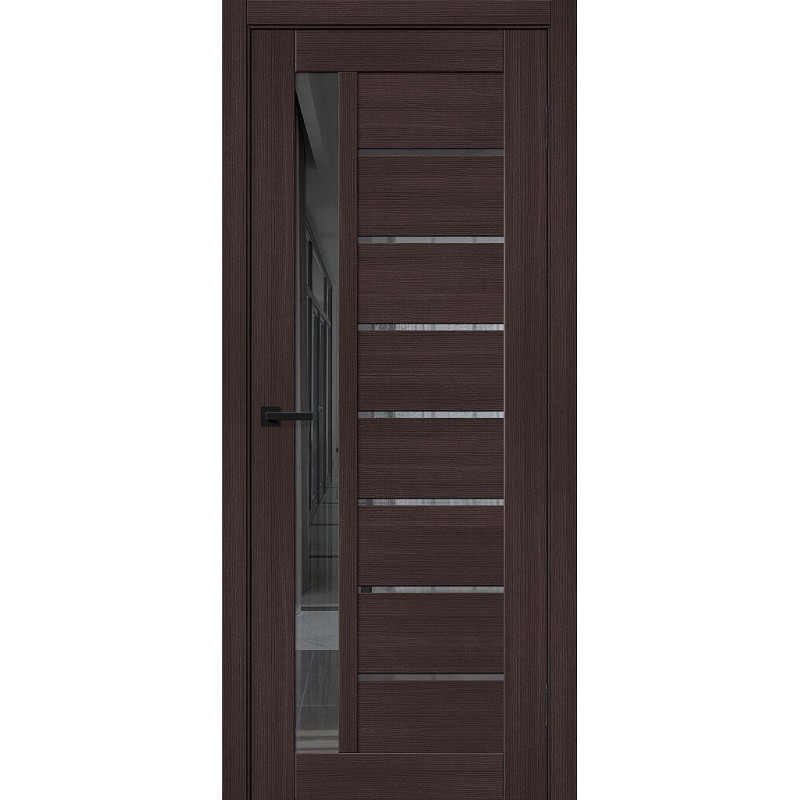 Межкомнатная дверь Браво-27 цвет Wenge Melinga, стекло Mirox Grey, покрытие Эко-шпон, размер 200*80 см.