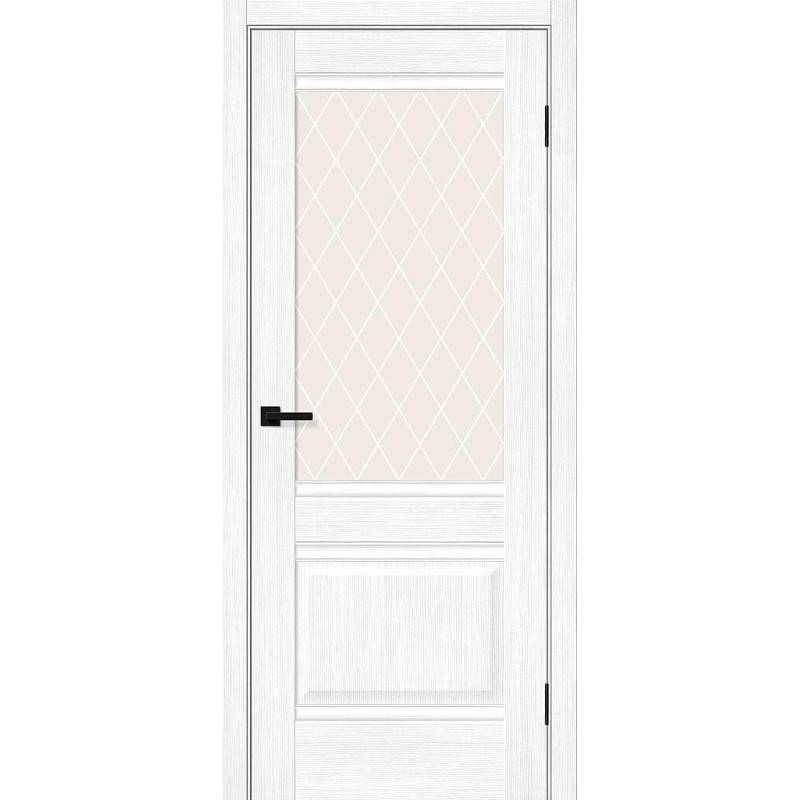 Межкомнатная дверь Прима-3 цвет Snow Melinga, стекло White Сrystal, покрытие Эко-шпон, размер 200*80 см.