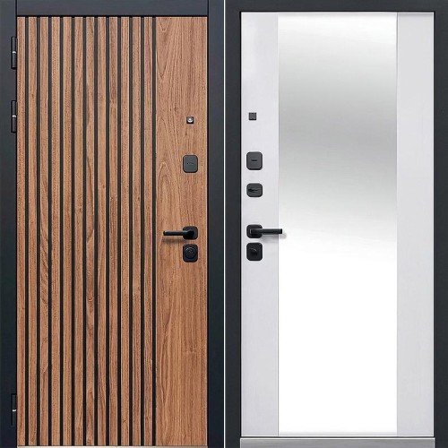 Металлическая Luxor 2МДФ Рейка Зеркало Орех лесной / Эмалит белый 205*86 левая