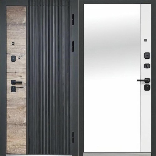 Металлическая Luxor 2МДФ Вертикаль Зеркало Дуб Сатин черный / Эмалит белый 205*96 правая