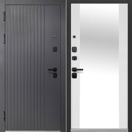 Металлическая Luxor 2МДФ Вертикаль Зеркало Сатин графит / Эмалит белый 205*86 левая