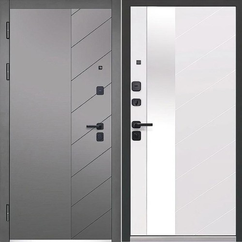 Металлическая Luxor 2МДФ Пирамида Зеркало Сатин графит / Эмалит белый 205*86 левая