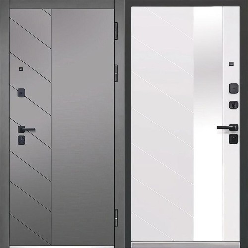 Металлическая Luxor 2МДФ Пирамида Зеркало Сатин графит / Эмалит белый 205*96 правая