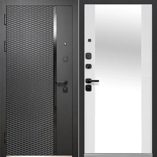 Металлическая Luxor 2МДФ Ромбы Вертикаль Зеркало Антрацит софт / Эмалит белый 205*86 левая