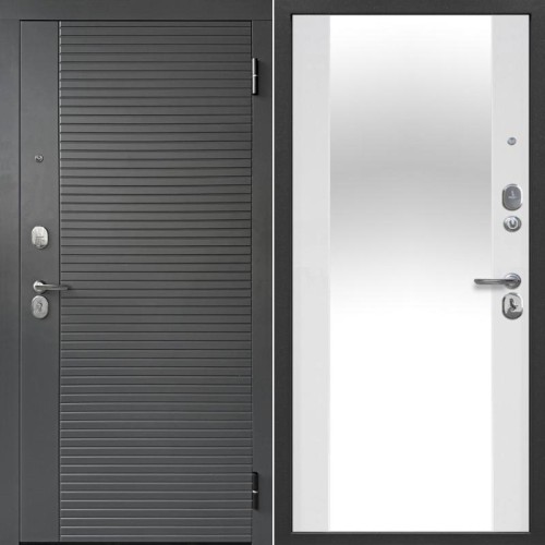 Металлическая Гарда 7 см 2 МДФ Линии Зеркало Сатин графит / Эмалит Белый 205*96 правая